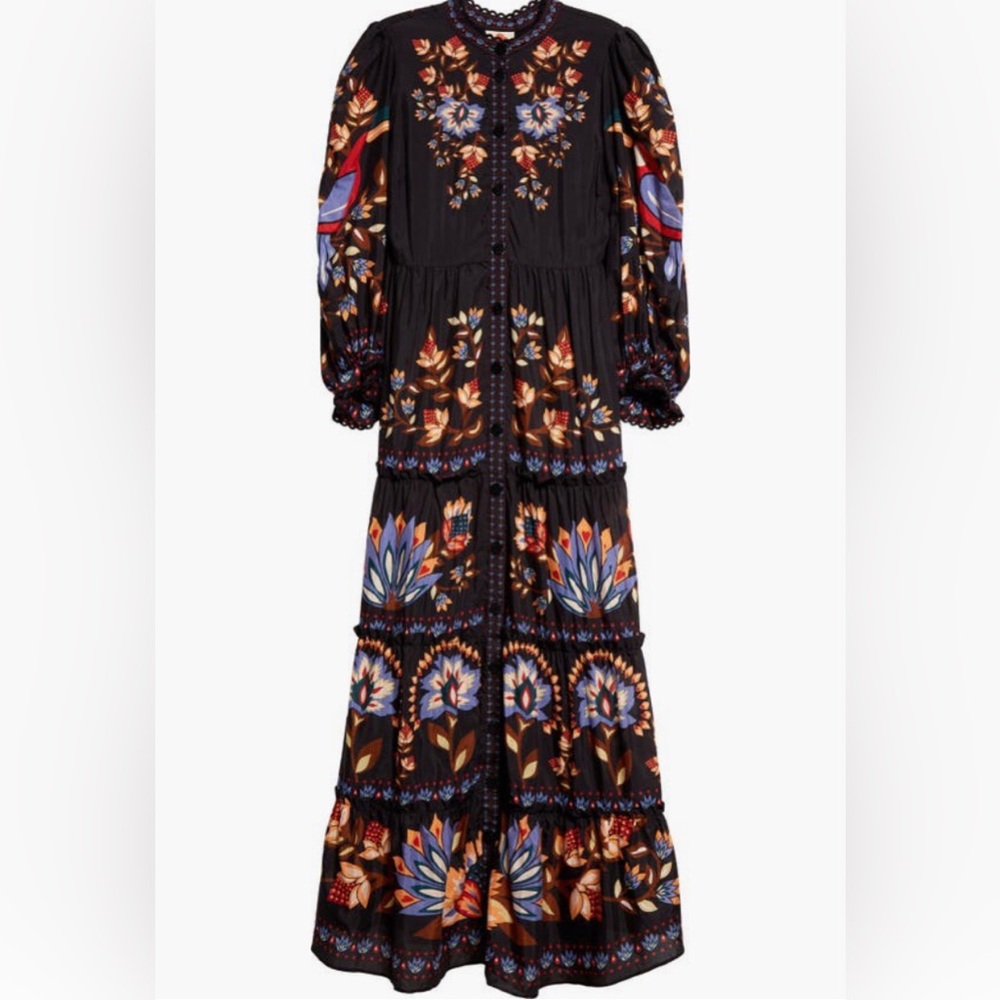 NWT $295 FARM Rio Winter Garden Floral Print Long Sleeve Dress in BLACK, XXS! - Picture 4 of 6